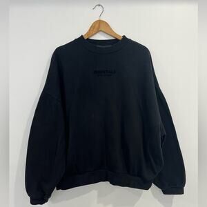 Fear of God Essentials Crewneck Black Sweatshirt Pockets Size Large